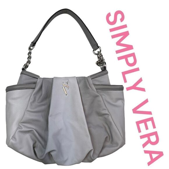 Simply Vera Wang Womens Gray Single Strap Multi Pocket Purse Handbag Shoulderbag - Picture 1 of 7